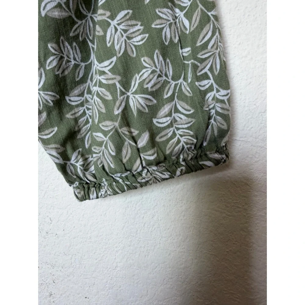 Old Navy Girls Boho Olive Green‎ Floral Leaf Tiered Blouse Tie Neck Top 10-12